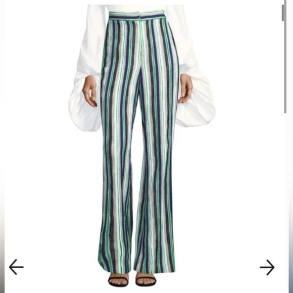 NEW AMUR Nicole Striped Flare High Rise Cotton Linen Pants Size 2 - Picture 1 of 14